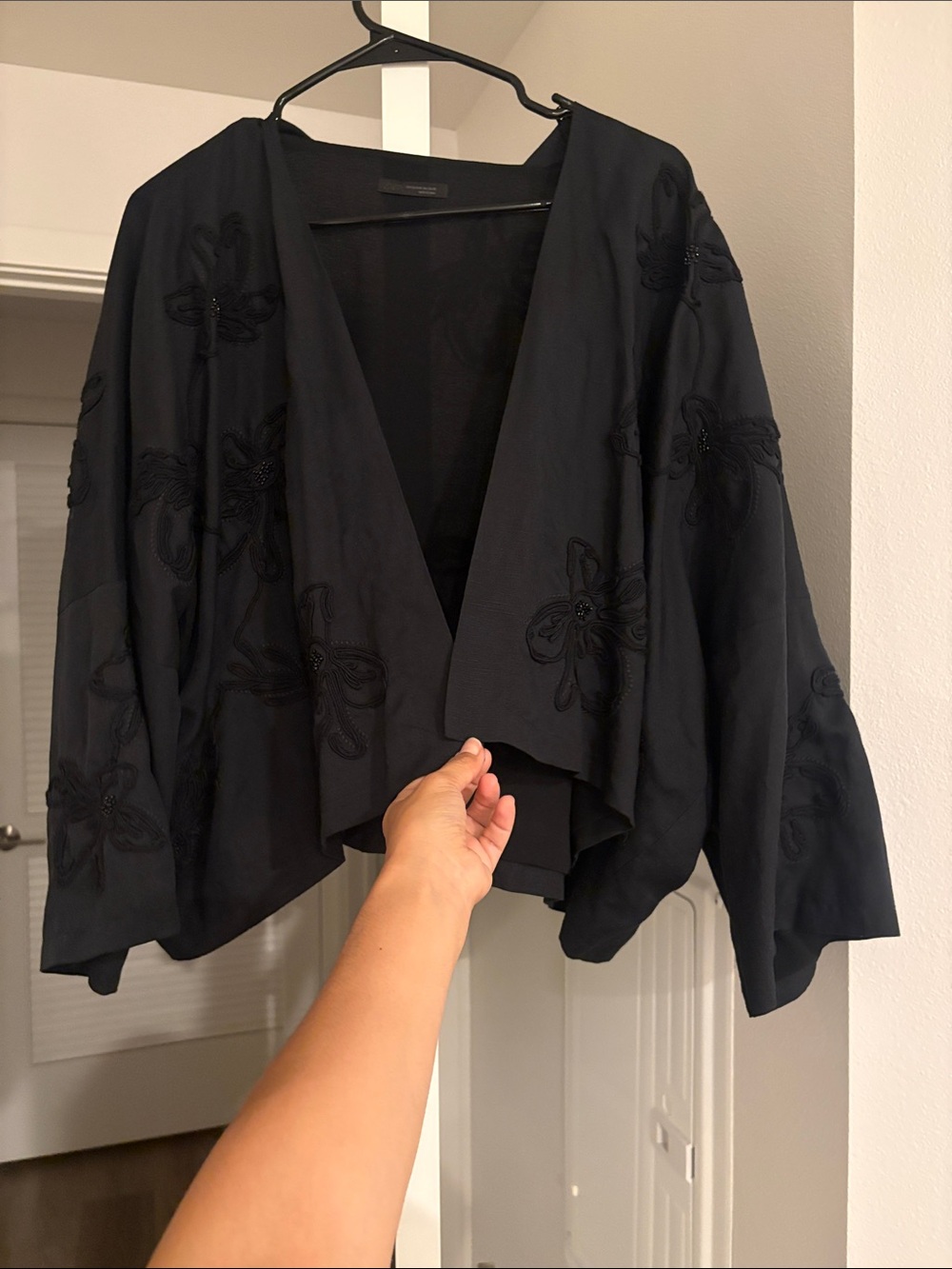 Zara Black Embroidered Draped Cape Jacket